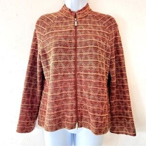 St. John Orange Geometric Santana 3D Knit Zip Up Sweater Jacket Size 2
